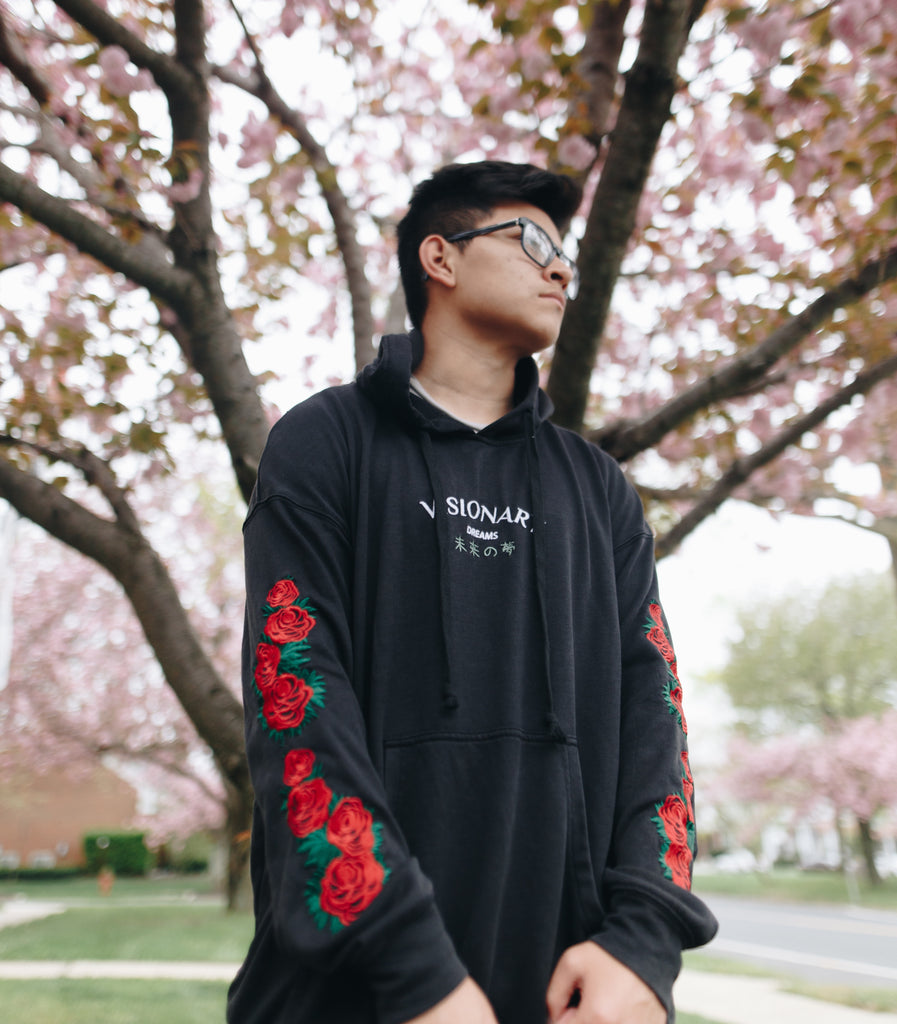EMBROIDERED DIAGONAL ROSE HOODIE