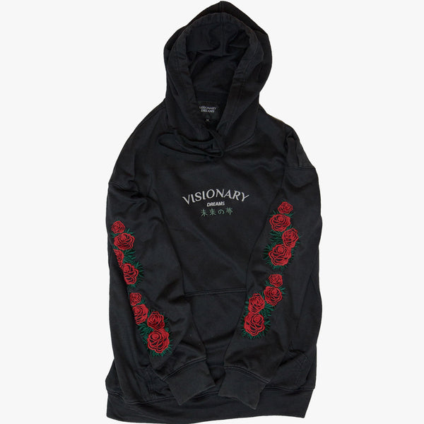 EMBROIDERED DIAGONAL ROSE HOODIE